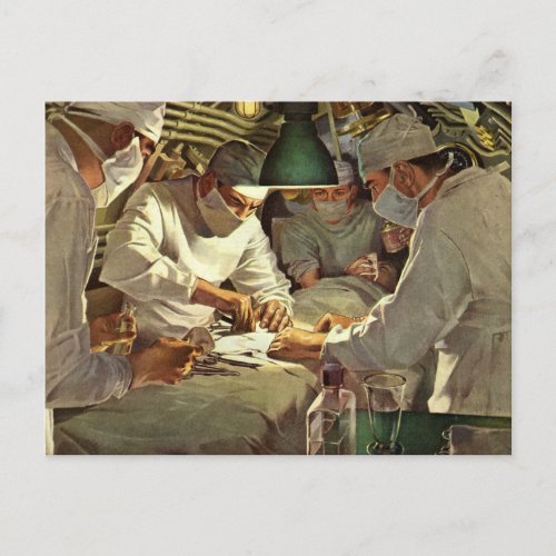 Vintage Medicine Doctors Performing Surgery in ER Postcard