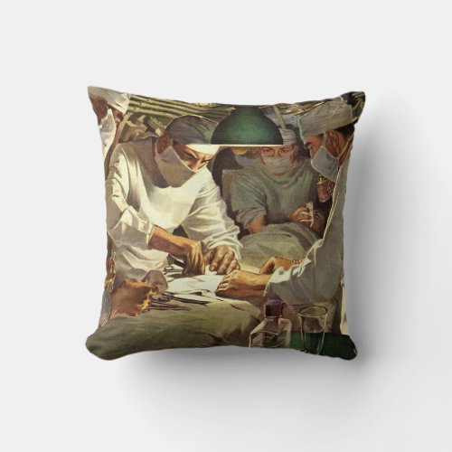 Vintage Medicine Doctors Performing Surgery in ER Throw Pillow