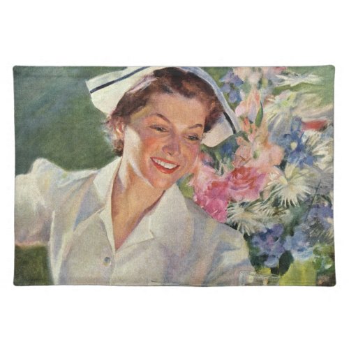 Vintage Medicine Happy Nurse in Uniform Cloth Placemat