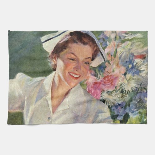 Vintage Medicine Happy Nurse in Uniform Kitchen Towel