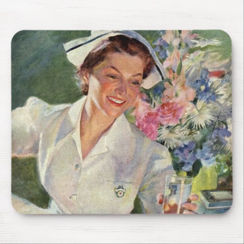Vintage Medicine Happy Nurse in Uniform Mouse Pad