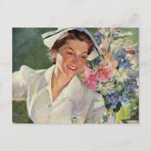 Vintage Medicine, Happy Nurse in Uniform Postcard
