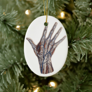 Vintage Medicine, Human Anatomy Hand Fingers Ceramic Ornament
