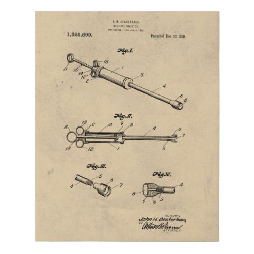 Vintage Medicine Injector Patent Faux Canvas Print