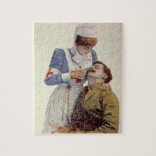 Vintage Medicine Nurse with Civil War Soldier Jigsaw Puzzle