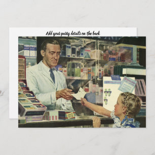 Vintage Medicine, Pharmacist and Girl at Pharmacy Invitation