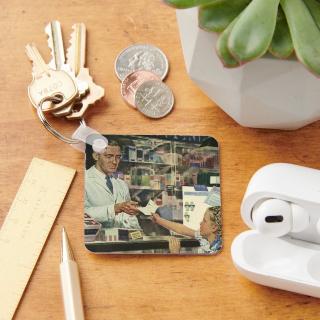 Vintage Medicine, Pharmacist and Girl at Pharmacy Keychain (Desk)