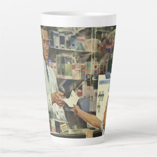 Vintage Medicine, Pharmacist and Girl at Pharmacy Latte Mug