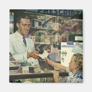 Vintage Medicine, Pharmacist and Girl at Pharmacy Magnet