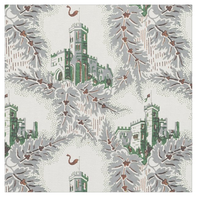 Vintage Medieval Castles Pattern Fabric (Close Up)