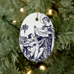 Vintage Medieval Christmas Carolers Art Nouveau Ceramic Ornament