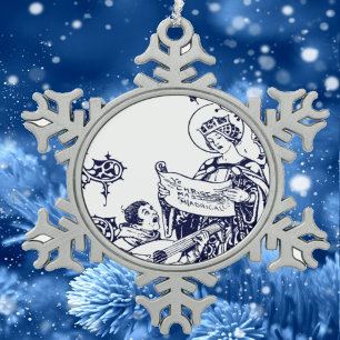 Vintage Medieval Christmas Carolers Art Nouveau Snowflake Pewter Christmas Ornament