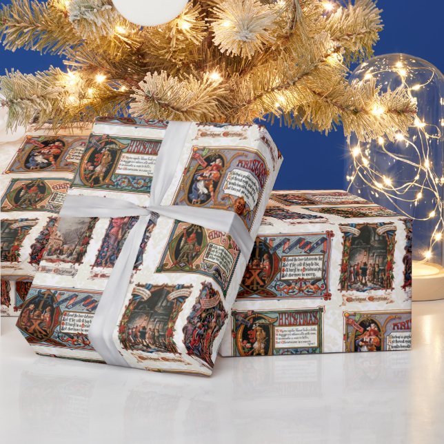 Vintage Medieval Christmas Collage Wrapping Paper (Holidays)