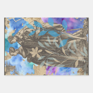 Vintage Medieval Couples Wrapping Paper Sheet Set