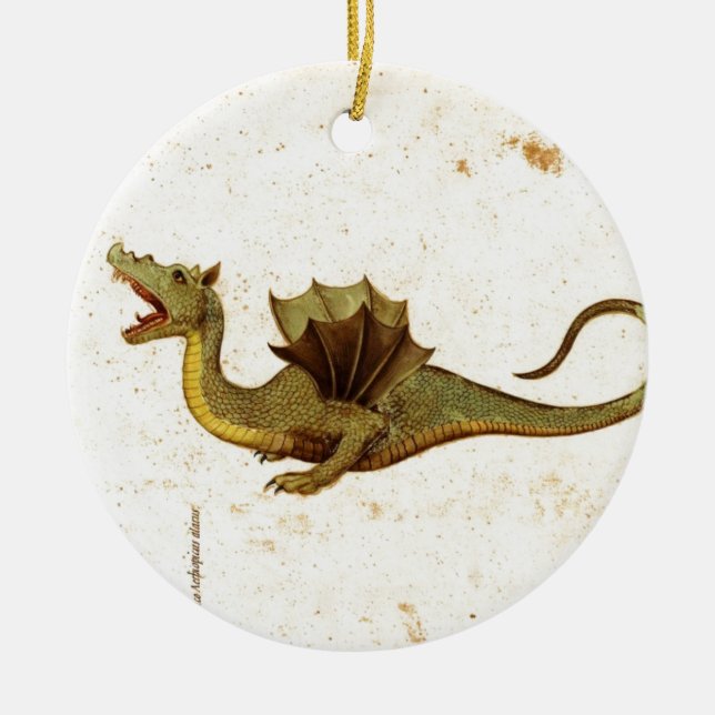 Vintage Medieval Dragon Design Ceramic Ornament (Front)