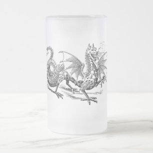Vintage Medieval Dragon Frosted Glass Beer Mug
