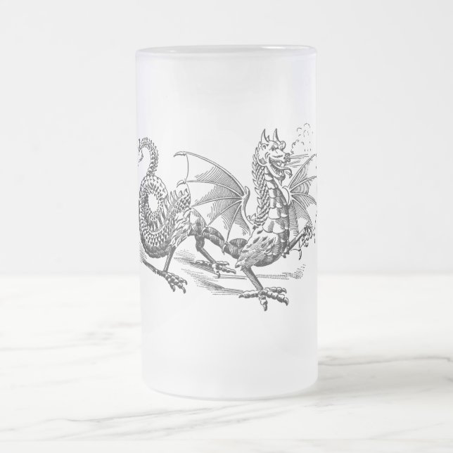 Vintage Medieval Dragon Frosted Glass Beer Mug (Center)