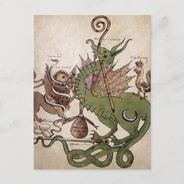 Vintage Medieval Dragon Parchment Postcard (Front)