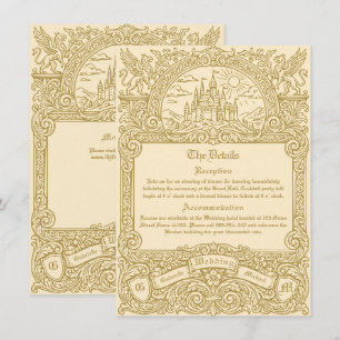 Vintage Medieval Fantasy Gold Engraved Wedding Enclosure Card