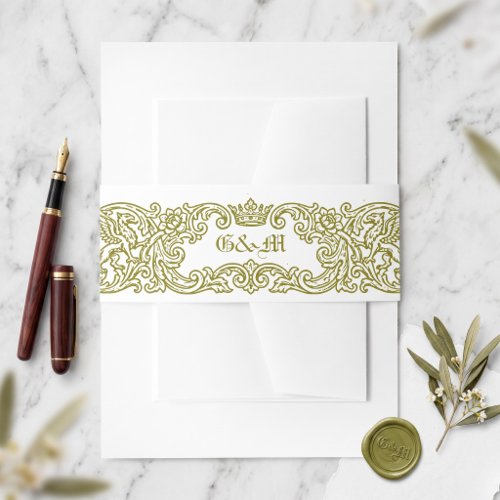 Vintage Medieval Fantasy Iluminated Olive Green Invitation Belly Band