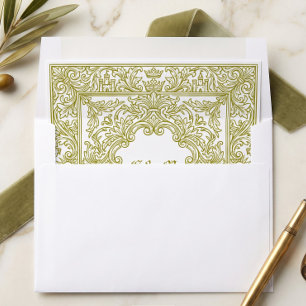 Vintage Medieval Fantasy Olive Green Wedding Envelope Liner