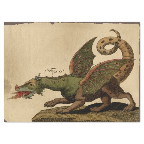 Vintage Medieval Green Dragon Decoupage Tissue Paper