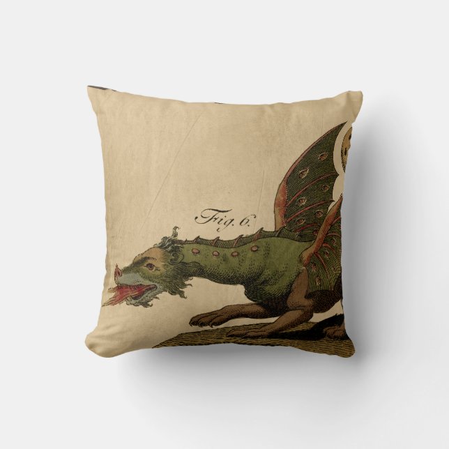 Vintage Medieval Green Dragon Throw Pillow (Front)