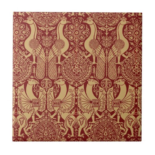 Vintage Medieval Griffin And Peacock Pattern Ceramic Tile