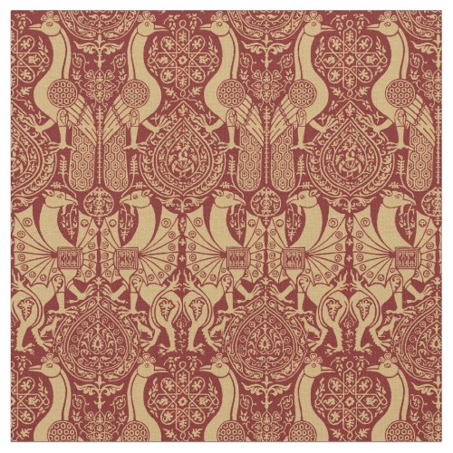 Vintage Medieval Griffin And Peacock Pattern Fabric