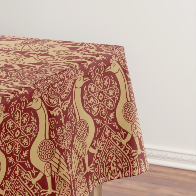 Vintage Medieval Griffin And Peacock Pattern Tablecloth (In Situ)
