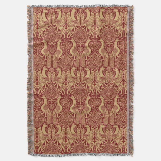 Vintage Medieval Griffin And Peacock Pattern Throw Blanket (Front Vertical)