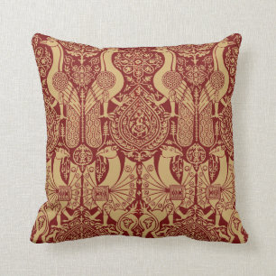 Vintage Medieval Griffin And Peacock Pattern Throw Pillow