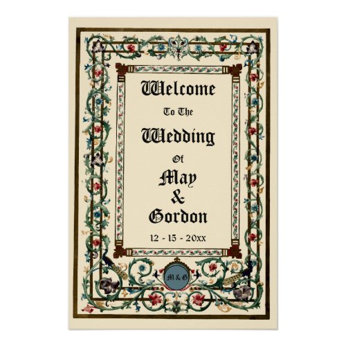 Vintage Medieval Illuminated Wedding Welcome Poster