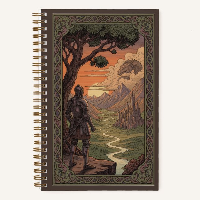 Vintage Medieval Knight & Dragon Valley Fantasy Notebook (Front)