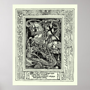 Vintage Medieval Knight Slaying Dragon by W. Crane Poster