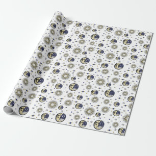 Vintage Medieval Moon, Sun and Stars Wrapping Paper