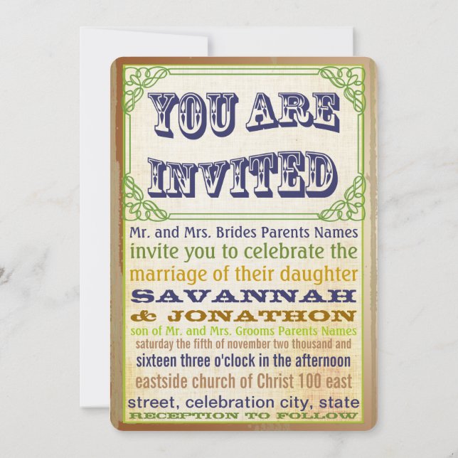 Vintage Medieval Old Hollywood Navy Copper Green Invitation (Back)