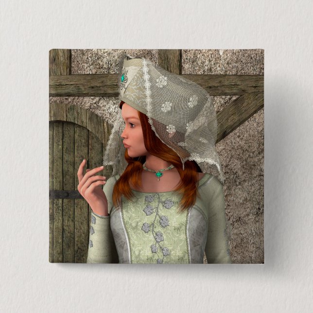 Vintage Medieval Princess Renaissance Art Pinback Button (Front)