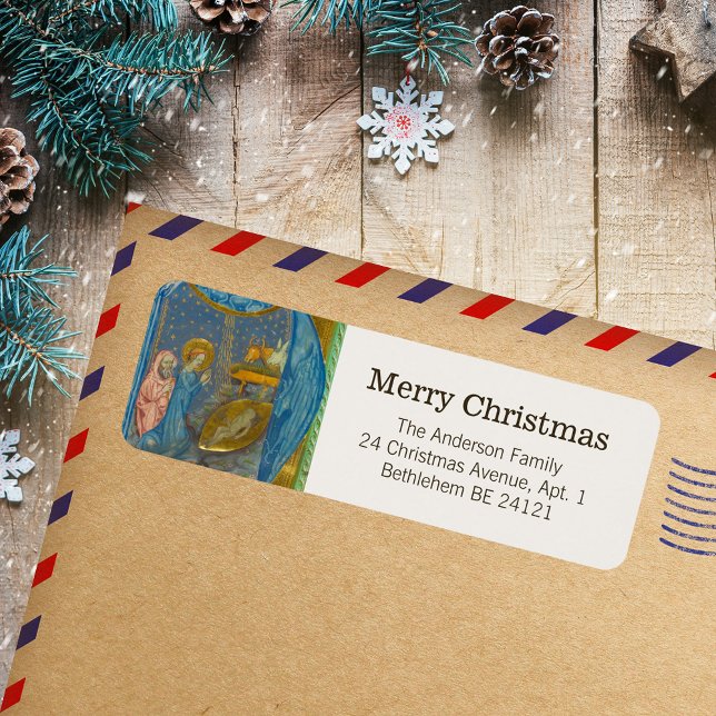 Vintage Medieval Religious Catholic Christmas Label (Vintage Medieval Religious Christian Catholic Christmas Nativity Bethlehem Return Address Labels)