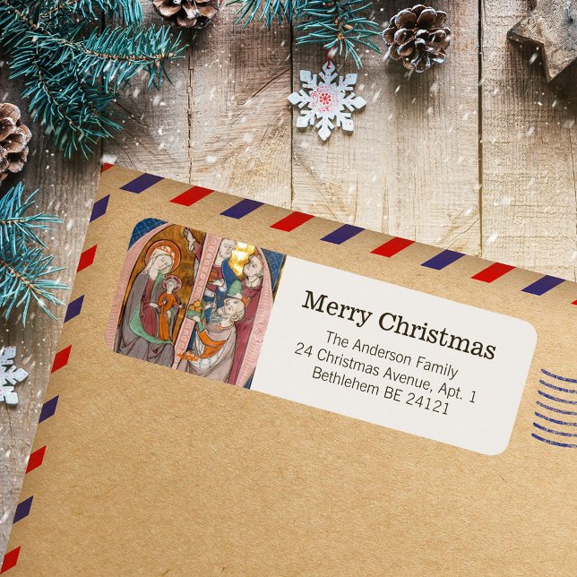 Vintage Medieval Religious Catholic Christmas Label (Vintage Medieval Religious Christian Traditional Catholic Christmas Holiday Return Address Labels)
