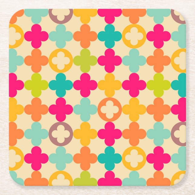 Vintage medieval rosette pattern square paper coaster (Front)
