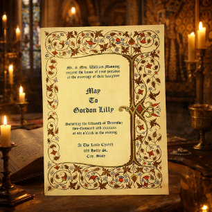 Vintage Medieval Style Floral Vine Tree Wedding Invitation
