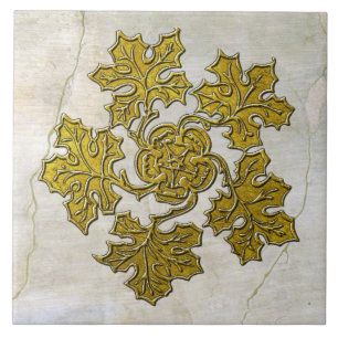 Vintage Medieval Style Gold Leaf Cluster Ceramic Tile