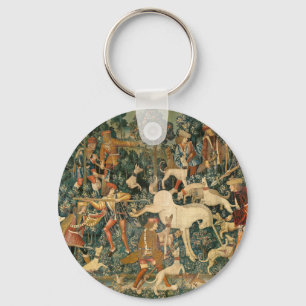 Vintage Medieval Unicorn Defends Himself Art Keychain