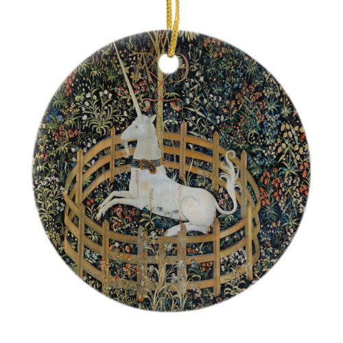 Vintage Medieval Unicorn in Captivity Art Ceramic Ornament