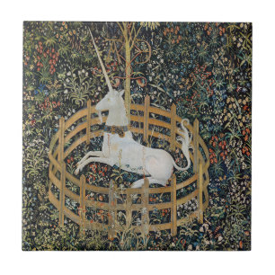 Vintage Medieval Unicorn in Captivity Art Ceramic Tile
