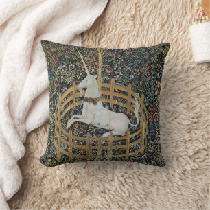 Vintage Medieval Unicorn in Captivity Art Throw Pillow