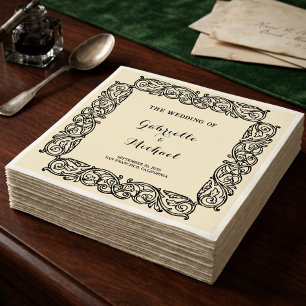 Vintage Medieval Wedding Paper Napkin Black Ivory