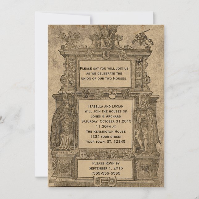 Vintage Medieval Woodcut Gothic Wedding invites (Front)