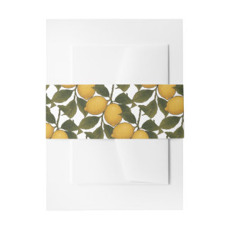 Vintage Mediterranean Botanical Lemon Wedding Invitation Belly Band